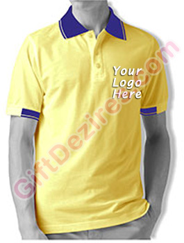 Designer Lemon Yellow and Blue Color T Shirts With Logo